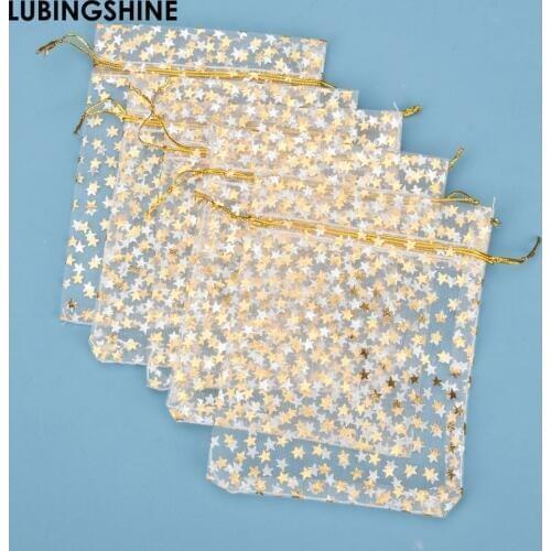 50Pcs/lot High Quality Fashion Star White Organza Bags Nice Jewelry Packaging Bags Wedding Christmas Gift Pouches Bag 9x12cm