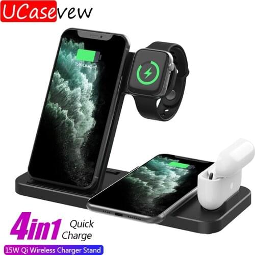 15W 4 in 1 Wireless Charger Induction Charging Stand For iPhone 12 11 XS XR SE2020 Airpods Apple iWatch 6 5 4 3 2 Charge Station