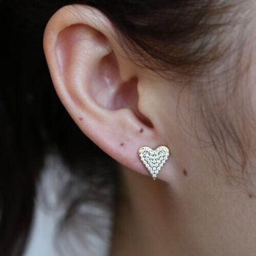 Shining White AAA Zirconia Heart Stud Earring For Women 925 Sterling Silver Filled Bridal Engagement minimalist delicate Jewelry