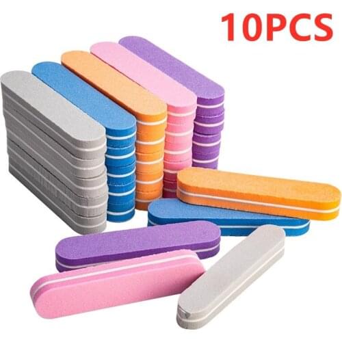 2/5/10PCS Double-sided Mini Nail File Blocks Straight Round Sponge Nail Sanding Buffers File For UV Gel Manicure Nail Art Tools