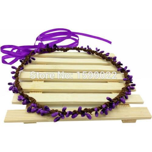 Elegant Rustic Headbands for Women Girls Prom Purple Pip Berry Stem Garland With Ribbon Handmade Wedding Bride Hair Jewelry