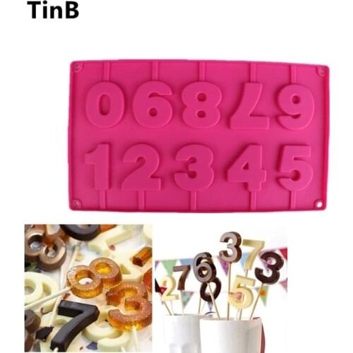 Number 0-9 Lollipop 3D Silicone Mold Cake Decor Chocolate Mould DIY Tool Cookware Cake Decorating Fondant Mold Christmas