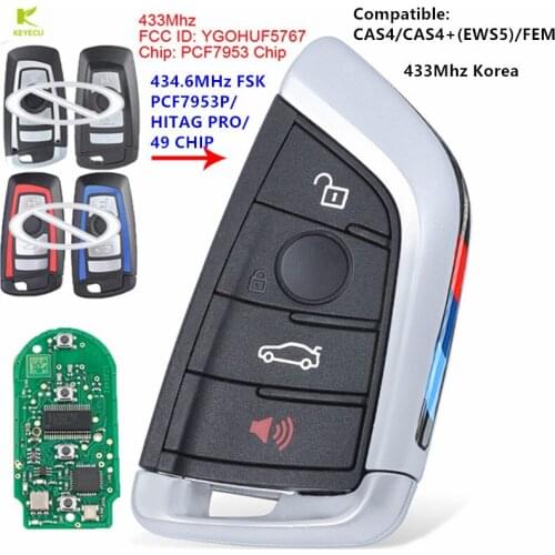 KEYECU Modify Smart Remote Key FOB 4 Buttons 434.6 MHz PCF7953P HUF5767 for BMW 2009 - 2016 3 5 7 Series F Chassis CAS4 X5