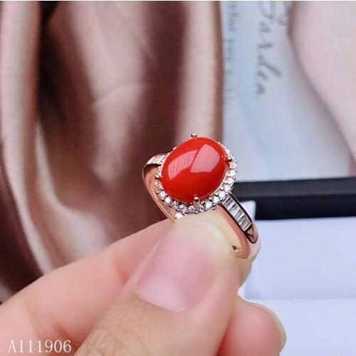 KJJEAXCMY boutique jewelry 925 sterling silver inlaid natural red coral gemstone female ring support detection luxury
