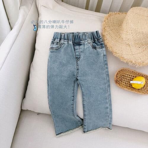 Girls 2021 summer thin slim-fit jeans soft flared kids pants P4356