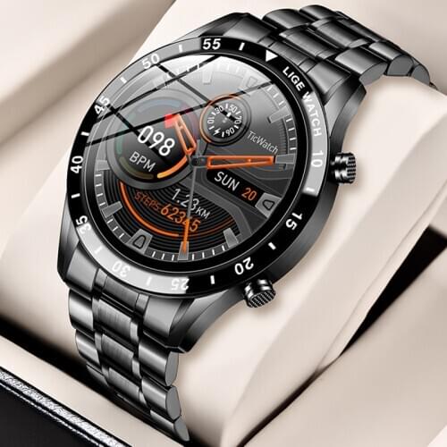 LIGE 2020 New Luxury brand mens watches Steel band Fitness watch Heart rate blood pressure Activity tracker Smart Watch For Men