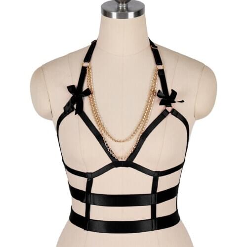Metal Chain Necklace Necklace Bow Harness Bra Sexy Open Chest Bra Bondage Body Cage Gothic Body Harness Belt Suspenders Lingerie