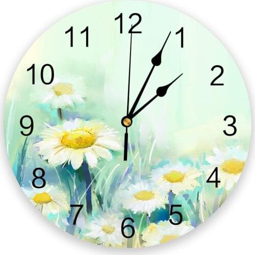 Painting Daisy Flower Creative Wall Clock For Home Office Decoration Living Room Bedroom Kids Room Hanging Watch