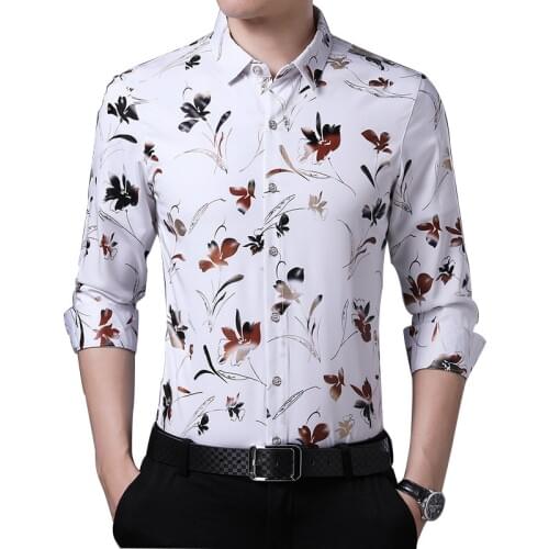 2021 New Mens Fashion Floral Print Casual Slim Lapel Long-sleeved Shirt Trend Young Men Shirt Brand Clothing