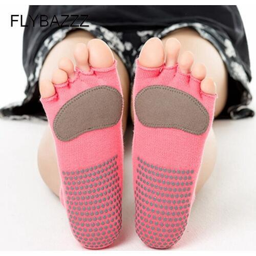Women New Professional Yoga Socks Leather Cushion Gym Running Pilates Dance Socks Half Toe Non Slip Massage Sport Socks Cotton