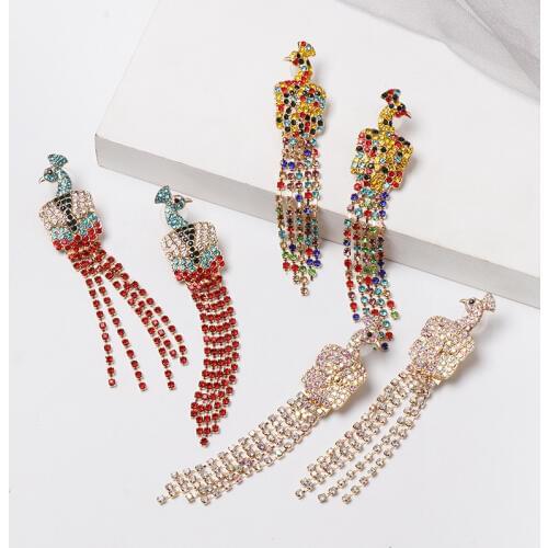 Ethnic Handmade bead Cute Animal Parrot Bird Earrings Vintage color Crystal long tassel Drop Earrings For Women Jewelry gift