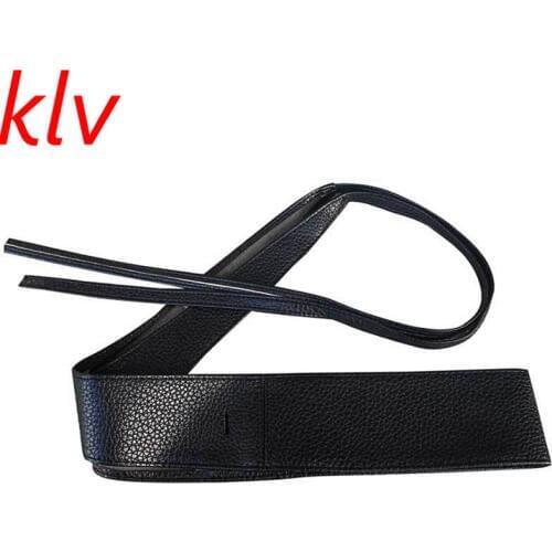 KLV Womens Faux Leather Belts Soft Wide Self Tie Wrap Around Obi Waist Band Boho Dress Belt