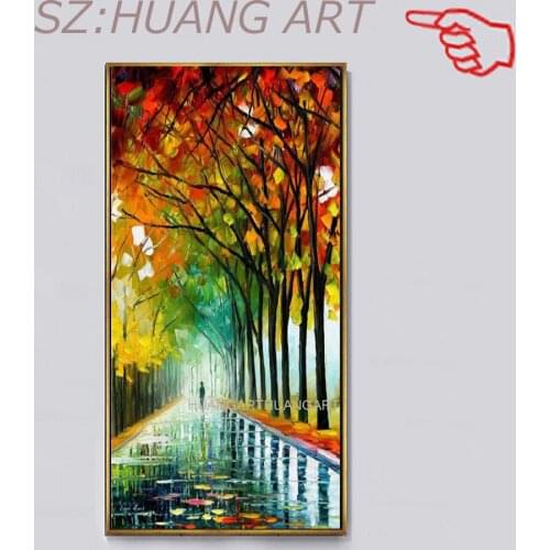 Hand Painted Palette Knife Tree Picture Handmade Modern Art Abstract Landscape Oil Painting on Canvas For Living Room Home Decor