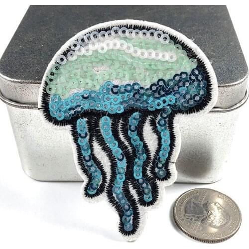 Fine Lovely Jellyfish Sequins Patches For Clothing Bags Iron On Patch Embroidered Appliques DIY Garment Apparel Sequins Patches