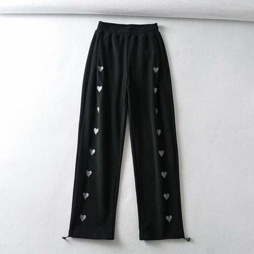 Sweet Style Love Embroidered Sports Pants Women Girl Spring Autumn High Waist Loose Thin Hip Hop Comfortable Trousers 2021 New