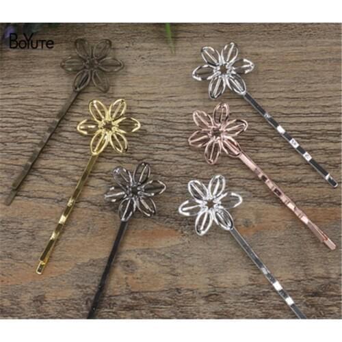 BoYuTe 20Pcs 16*18MM Filigree Flower Hair Barrette 6 Colors Plated Women Hair Clip Hair Accessories