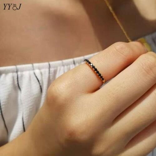 Half Black cubic zirconia stone thin stackable ring for women stainless steel gold plated minimalist elegant unique ring fashion