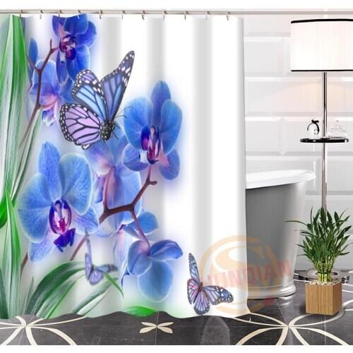 100% Polyester Custom Popular Butterfly flowers@1 Fabric Modern Shower Curtain bathroom Waterproof New arrival H0223-37