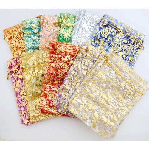 100Pcs Rose Design Organza Bags Jewelry Gift Pouches Candy Bag GB039 11colors 13X18cm