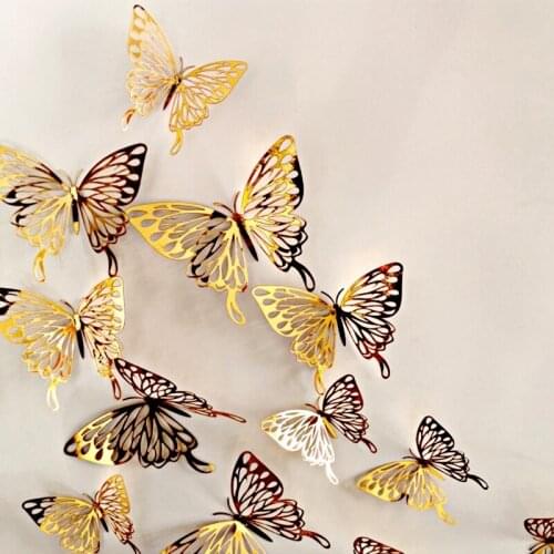 12pcs/Lot 3D Butterfly Wall Stickers Simulation Hollow DIY Butterfly Wall Fridge Home Stickers For Childrens Room Party Wedding
