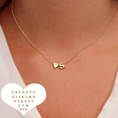 2021 Trend Name Tiny Heart Dainty Initial Necklace With Letter Choker Chain Necklace For Women Gold Silver Color Pendant Jewelry
