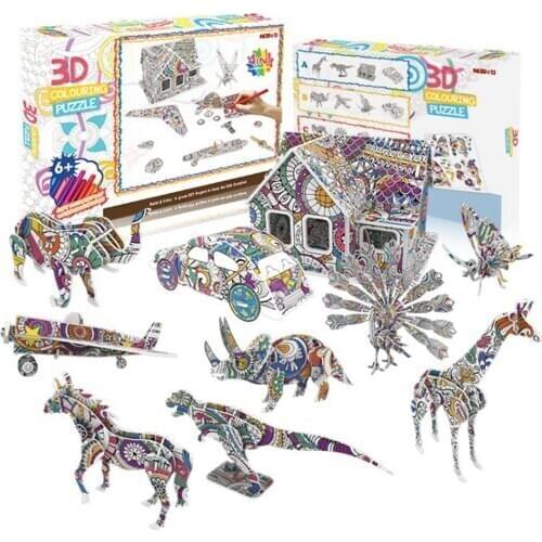 3D Jigsaw Puzzles Painting Graffiti Landscape Puzzles Toys For Children Kids Games Educational Drawing Toys Set With Color Pen