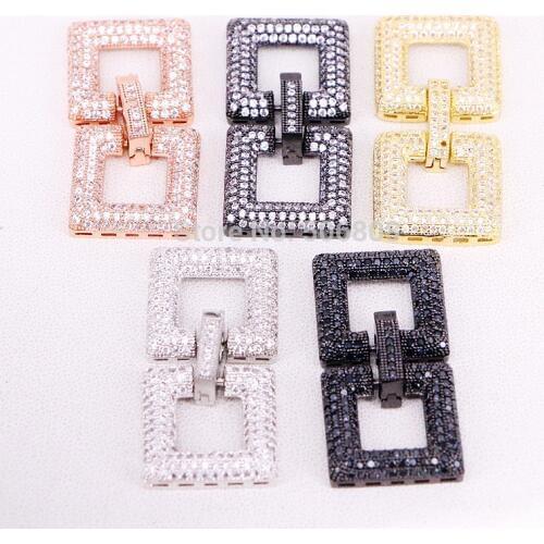 5PCS ZYZ321-8081 Micro Pave CZ Double Square Multi-Stand Buckle Clasp, Cubic Zirconia Buckle Clasps Jewelry Findings