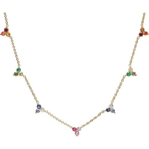 925 sterling silver vermeil jewelry Rainbow Triangle cz charm cz station collar choker fashion women necklace