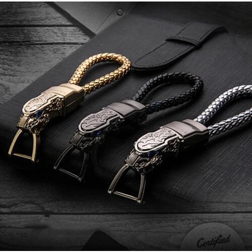Car Keychain High-end Car Accessories for BMW E36 E46 F10 F11 Audi A3 A4 B6 Key Chain Braided Leather Leopard Zinc Alloy Keyring