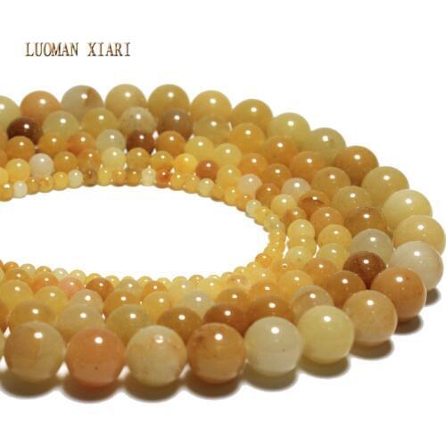 Wholesale Xinjiang Yellow Jades Natural Stone Beads For Jewelry Making Bracelet DIY Material Stone 4/ 6/8/10 /12 mm Strand 15