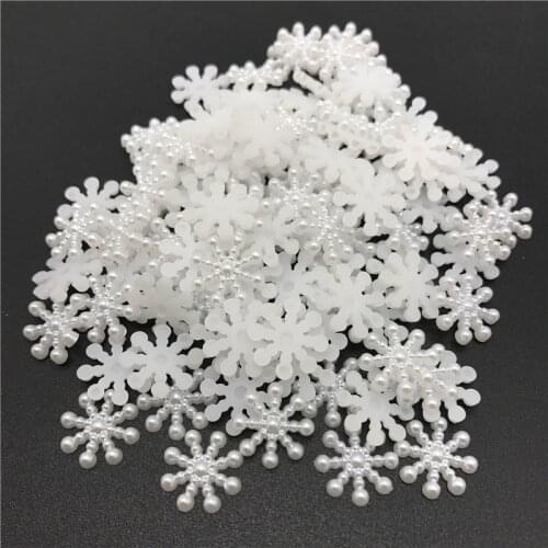 50pcs 15mm White Ivory Snowflake Shape Beads Craft Imitation Pearls Flatback For Art Scrapbooking DIY Decoration