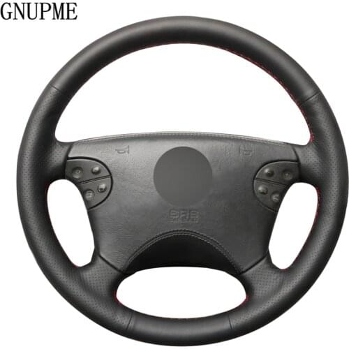 Black Genuine Leather Hand-stitched Car Steering Wheel Cover for Mercedes-Benz W210 E-Class E320 2000 2001 2002
