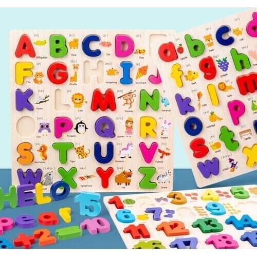 Wooden Board Puzzle Digital Wooden Toys Early Learning Letter Alphabet Number Puzzle Preschool Educational Baby Toy Kids Gifts