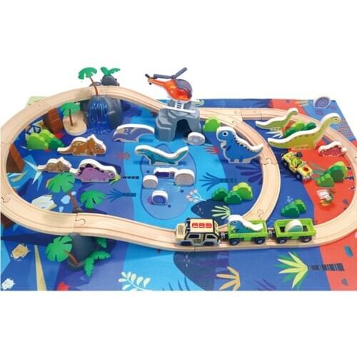 Wooden Railway Car 80 Pieces of Set Toys Dinosaur Train Set Childrens Educational Toys Parent-child Interaction Preschool Toy