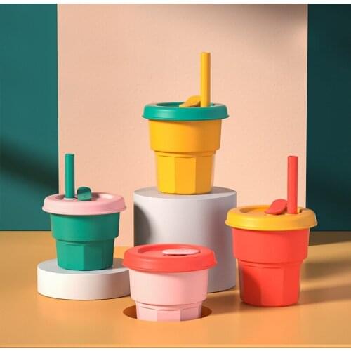 Childrens Silicone Straw Drinking Cup Baby Colored Milk Bottle Drip-proof Milk Breakfast Mug with Water A Pot Of Water Party