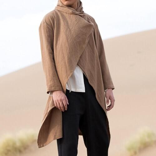 Men Spring Summer Gothic Punk Long Sleeve Cape Ruffle Shawl Midi Cardigan Coat