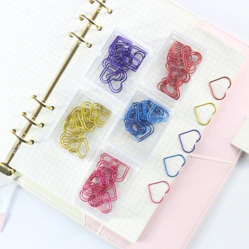 Domikee 2019 new cute colored love heart design office school paper clips stationery,candy student bookmark,12pcs/box,5 colors