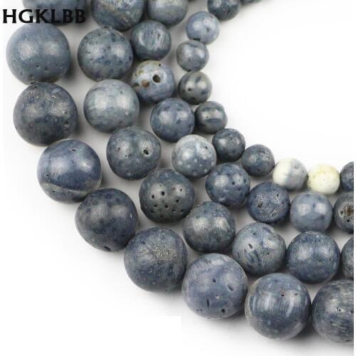 HGKLBB Natural Stone Blue coral beads 4/ 6/8/10/mm Round Spacer Loose Beads For Jewelry Making DIY Bracelet Necklace 15" Strand