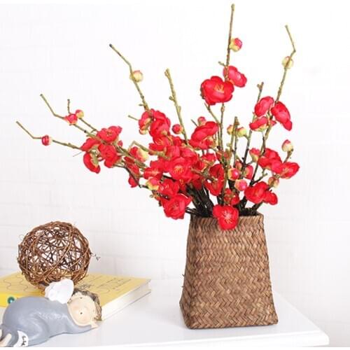 Artificial Flower Wintersweet Plum Cherry Blossom Pink White Red Fake Sakura Tree Branch Plastic Plant Wedding Party Home Decor