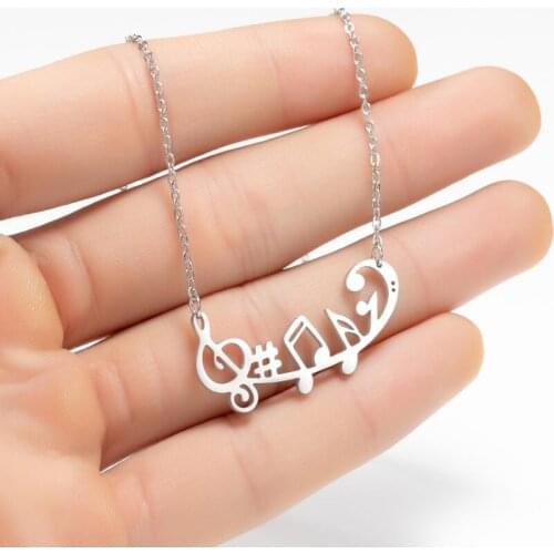 Korean Gold Stainless Steel Musical Note Necklace Treble Musical Symbol Pendants Fashion Jewelry For Women Choker Clef Gift