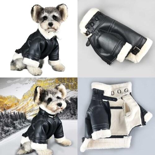 Leather Dog Coat Jacket Winter Dog Clothes Poodle Pomeranian Schnauzer Pug French Bulldog Clothes Thicken Warm Pet Outfit