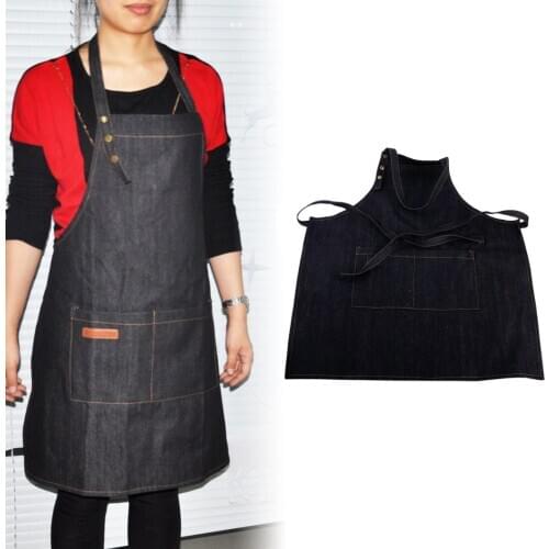 LETAOSK Black Denim Apron With Pockets Kitchen Chefs Barista Craft Baking Cooking BBQ Cleaning Work Uniform Bartender Household