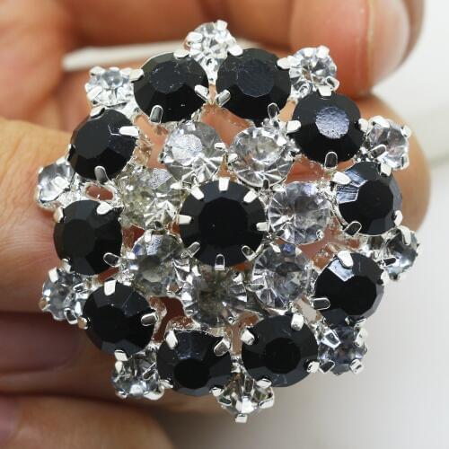 Fashion 38mm Big buckle Black and White rhinestones Flower buttons,Wedding decoration metal buttons For Sewing accessories