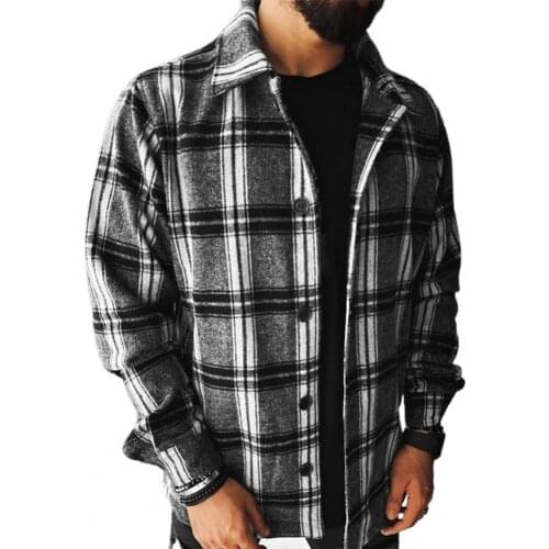 2021 New Spring Autumn Men Shirt Turn-down Collar Cotton Blend Long Sleeve Plaid Buttons Shirt Coat Outdoor Outwear