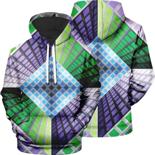 Mens Creative Three-dimensional Rubiks Cube Unique Print Pullover, Casual Hooded Factory Wholesale