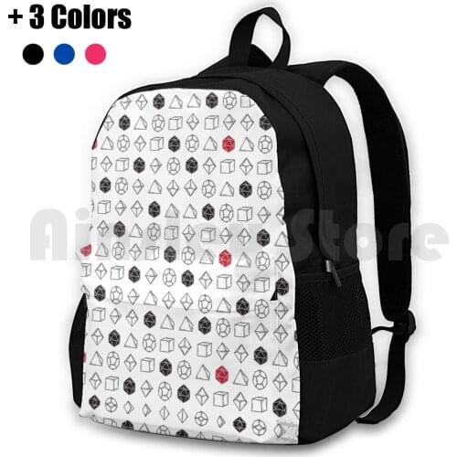 White And Dice Set D20 Pattern Outdoor Hiking Backpack Waterproof Camping Travel And Dnd D20 Dice Set Tabletop Gaming Gamer
