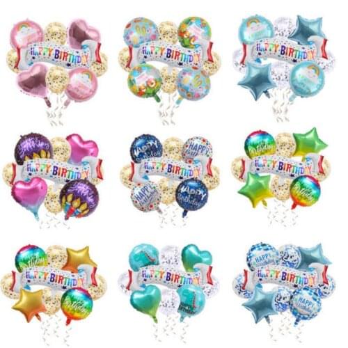Happy Birthday Balloon Banner Set Party Decor Gold Confetti Latex Foil Helium Aluminum Cartoon Balloons Kit With Ribbon 5set/lot