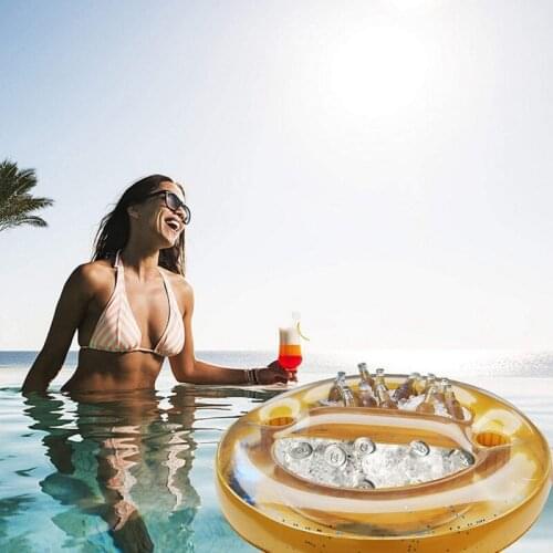 Inflatable Tray PVC Inflatable Porous Tray Cup Seating Water Food Floating Tray Portable Beverage Fruits Cup Holder 70 * 50cm