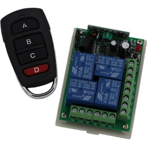 New DC24V 315/433MHZ RF 4CH Wireless Remote Control System Receiver + Transimitter with 4Key Wireless Switch for Smart Home