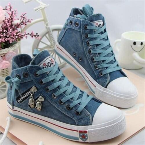 Spring and autumn new womens canvas shoes denim high-top canvas shoes womens lightweight and comfortable retro zipper